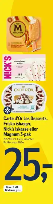 Føtex Carte d'Or Les Desserts, Frisko isbæger, Nick's iskasse eller tilbud