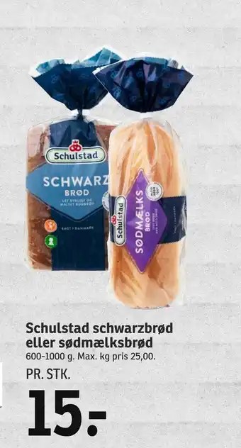 SPAR Schulstad schwarzbrød eller sødmælksbrød tilbud