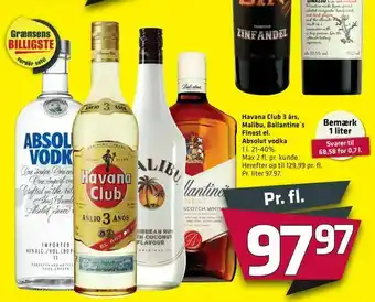 Fleggaard Havana Club 3 års, Malibu, Ballantine's Finest el. Absolut vodka tilbud