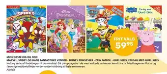 Kon-Tur Min første kig og find marvel, spidey og hans fantastiske venner - disney prinsesser - paw patrol - gurli gris, en dag med gu tilbud