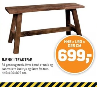 XL-BYG Bænk I Teaktræ tilbud
