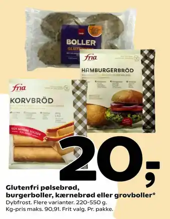 Coop 365 Glutenfri pølsebrød, burgerboller, kærnebrød eller grovboller tilbud
