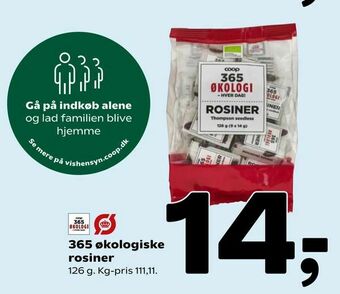 Coop 365 365 økologiske rosiner tilbud