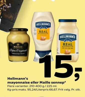 Coop 365 Hellmann's mayonnaise eller Maille sennep tilbud