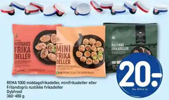REMA 1000 Rema 1000 middagsfrikade, minifrikadeller eller Frilandgris rustikke frikadeller Dybfrost tilbud