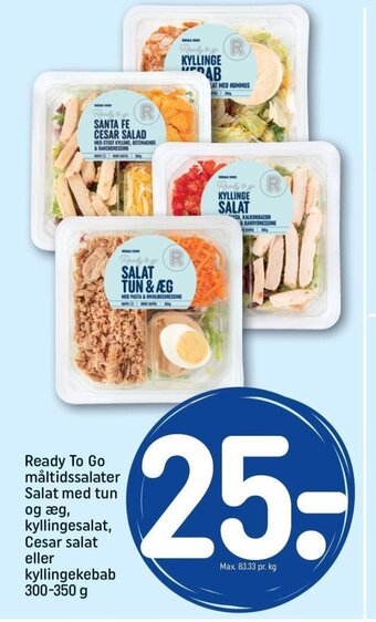 REMA 1000 Ready to Go måltidssalater Salat med tun og æg Kyllingesalat Cesar salat eller kyllingekebab tilbud