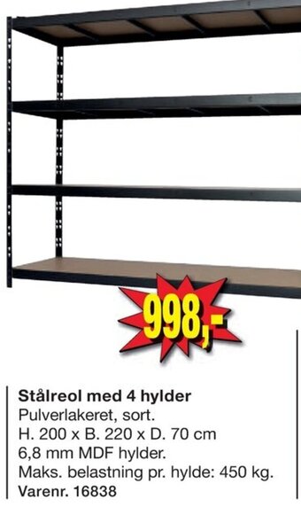 Harald Nyborg Stålreol med 4 hylder tilbud