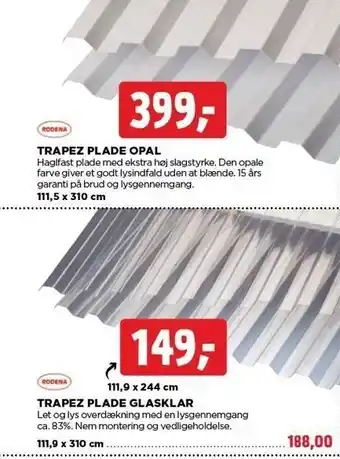Trapez plade opal el. glasklar
