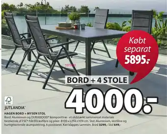 JYSK Jutlandia Hagen Bord+ Mysen Stol tilbud