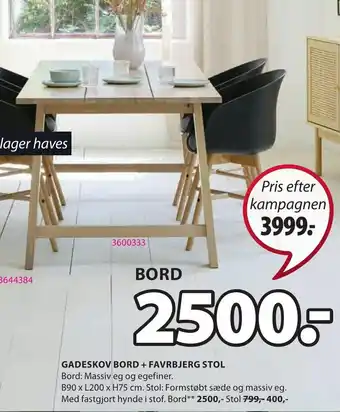 JYSK Gadeskov Bord + Favrbjerg Stol tilbud
