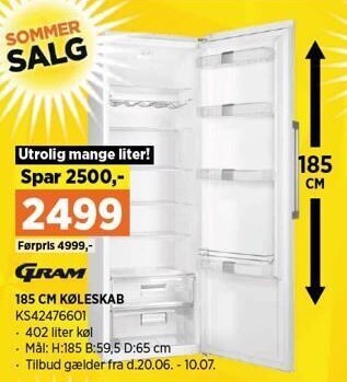 Power 185 cm køleskab tilbud