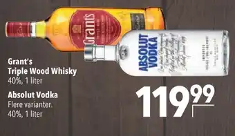 Citti Grant's Triple Wood Whisky Absolut Vodka tilbud