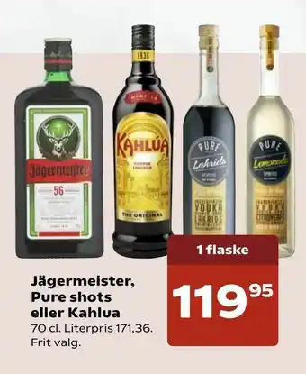 Jägermeister, Pure shots eller Kahlua