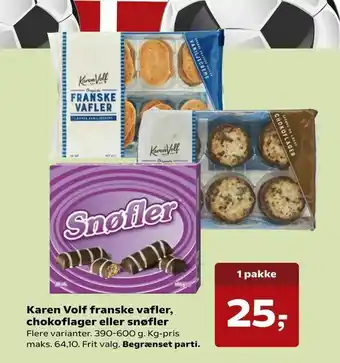 Kvickly Karen Volf franske vafler, chokoflager eller snøfler tilbud