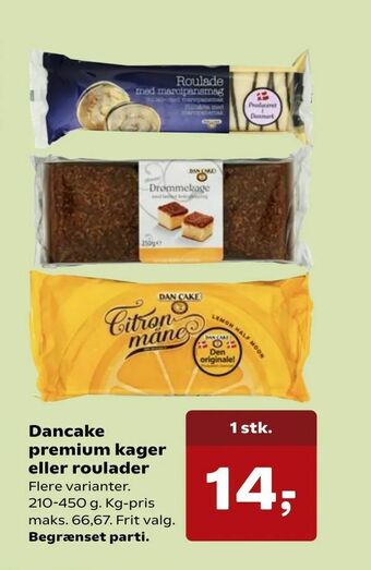 Kvickly Dancake premium kager eller roulader tilbud
