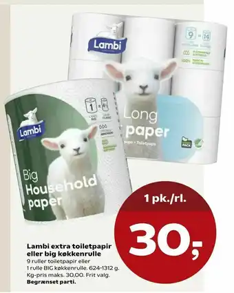Kvickly Lambi extra toiletpapir eller big køkkenrulle tilbud