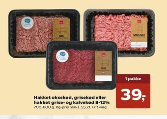 Hakket oksekød, grisekød eller hakket grise- og kalvekød 8-12%