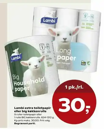 SuperBrugsen Lambi extra toiletpapir eller big køkkenrulle tilbud