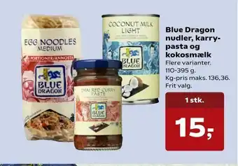 SuperBrugsen Blue Dragon nudler, karry pasta og kokosmælk tilbud
