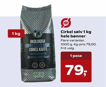 SuperBrugsen Cirkel sølv 1 kg hele bønner tilbud