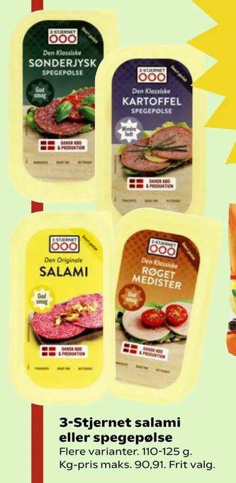 SuperBrugsen 3-Stjernet salami eller spegepølse tilbud