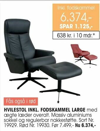 Daells Bolighus Hvilestol inkl. fodskammel large tilbud