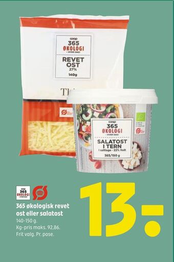 Coop 365 365 økologisk revet ost eller salatost tilbud