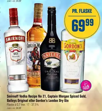 Otto Duborg Smirnoff Vodka Recipe No 21,00 Captain Morgan Spiced Gold, Baileys Original eller Gordon's London Dry Gin tilbud