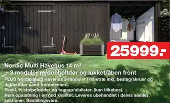 Bauhaus Nordic Multi Havehus 14 m2 - 3 moduler m/dobbeltdør og lukket/åben front tilbud