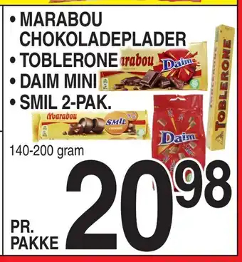 Marabou chokoladeplader • toblerone • daim mini • smil 2-pak