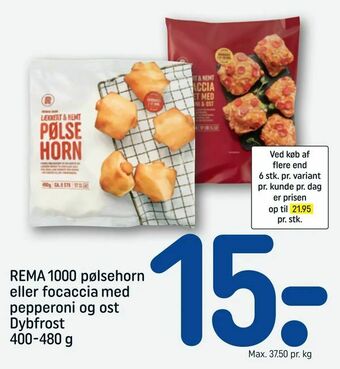 REMA 1000 REMA 1000 pølsehorn eller focaccia med pepperoni og ost tilbud