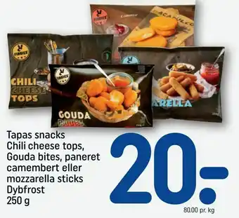 REMA 1000 Tapas snacks Chili cheese tops, Gouda bites, paneret camembert eller mozzarella sticks tilbud