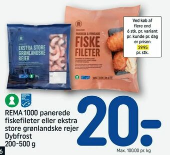 REMA 1000 REMA 1000 panerede fiskefileter eller ekstra store grønlandske rejer tilbud