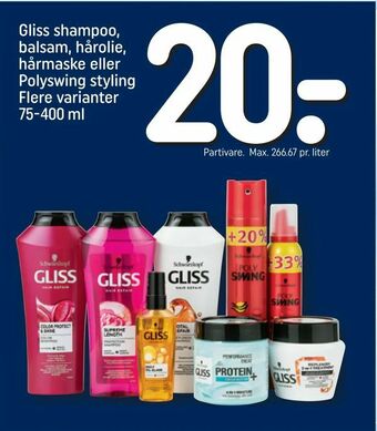 REMA 1000 Gliss shampoo, balsam, hårolie, hårmaske eller Polyswing styling tilbud