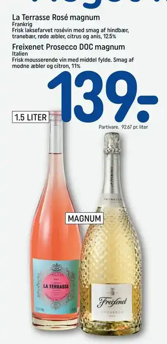 REMA 1000 La Terrasse Rosé magnum,  Freixenet Prosecco DOC magnum tilbud