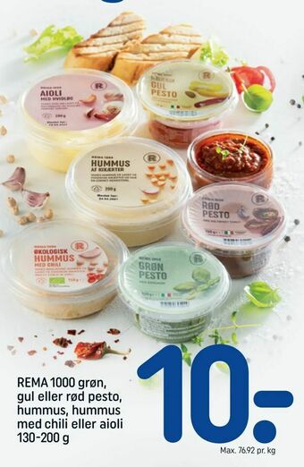 REMA 1000 REMA 1000 grøn, gul eller rød pesto, hummus, hummus med chili eller aioli tilbud