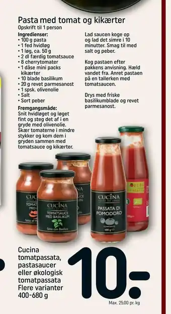 Cucina tomatpassata, pastasaucer eller økologisk tomatpassata