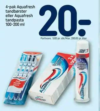 REMA 1000 4-pak Aquafresh tandbørster eller Aquafresh tandpasta tilbud