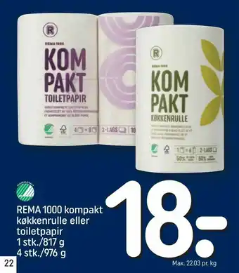 REMA 1000 REMA 1000 kompakt køkkenrulle eller toiletpapir tilbud