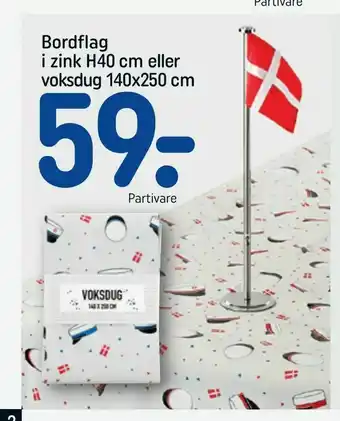 REMA 1000 Bordflag i zink H40 cm eller voksdug 140x250 cm tilbud