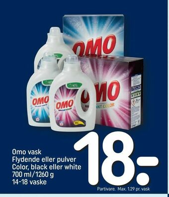 REMA 1000 Omo vask Flydende eller pulver Color, black eller white tilbud