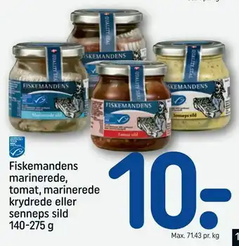 REMA 1000 Fiskemandens marinerede, tomat, marinerede krydrede eller senneps sild tilbud