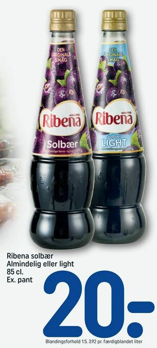 REMA 1000 Ribena solbær Almindelig eller light tilbud