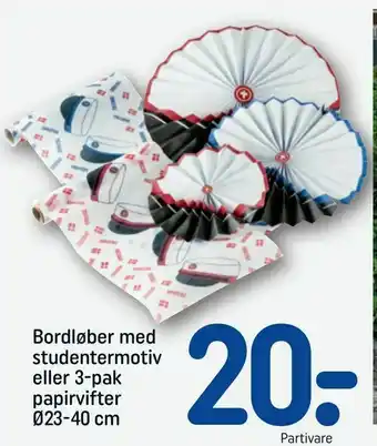 REMA 1000 Bordløber med studentermotiv eller 3-pak papirvifter Ø23-40 cm tilbud