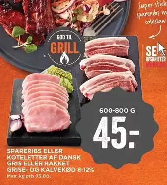 MENY Spareribs el. koteletter af dansk gris el. hakket grise- og kalvekød 8-12% tilbud