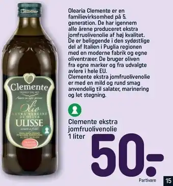 REMA 1000 Clemente ekstra jomfruolivenolie 1liter tilbud