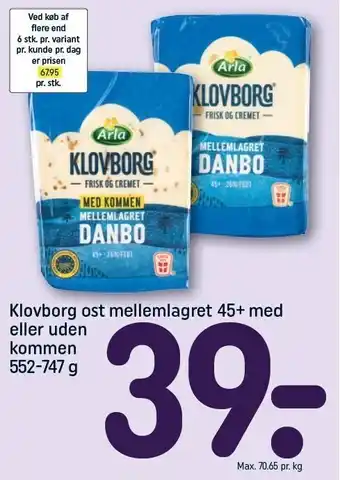 REMA 1000 Klovborg ost mellemlagret 45+ m. el. uden kommen tilbud
