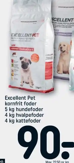 REMA 1000 Excellent Pet kornfrit foder 5kg hundefoder, 4kg hvalpefoder, 4kg kattefoder tilbud
