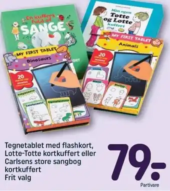 Tegnetablet m. flashkort, Lotte-Totte kortkuffert el. Carlsens store sangbog