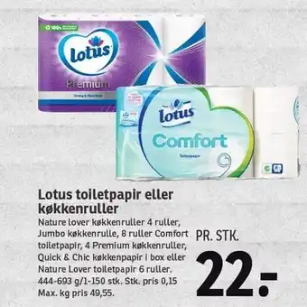 SPAR Lotus toiletpapir el. køkkenrulle tilbud